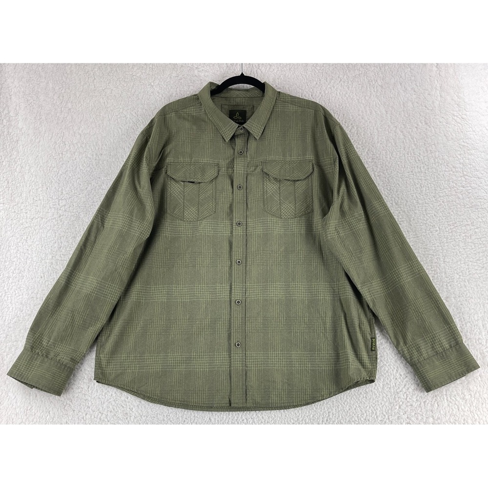 Prana Citadel Button-Up Shirt Mens Size XXL Green Plaid Long Sleeve Outdoors